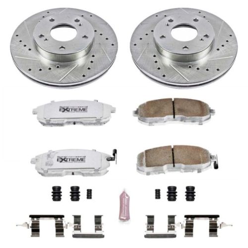 1989-1993 Nissan Maxima Front Z26 Street Warrior Brake Upgrade Kit - Heavy-Duty Drilled & Slotted Rotors with Carbon-Fiber Ceramic Pads - Premium Replacement