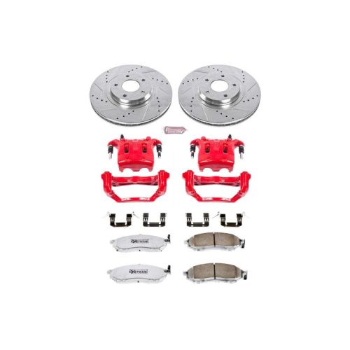 2012-2013 Nissan Murano Front Z26 Street Warrior Brake Upgrade Kit with Drilled & Slotted Rotors, Carbon-Fiber Ceramic Pads, Powder Coated Calipers - Premium Replacement