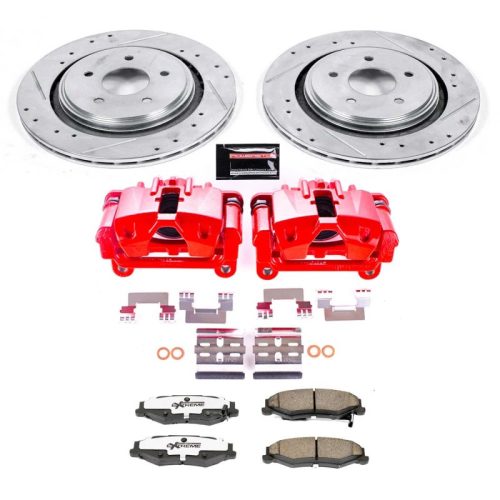 2005-2011 Chevrolet Corvette & 2006-2010 Cadillac XLR Z26 Street Warrior Brake Upgrade Kit with Powder Coated Calipers - Heavy Duty Drilled & Slotted Rotors, Carbon-Fiber Ceramic Pads, Premium Replacement