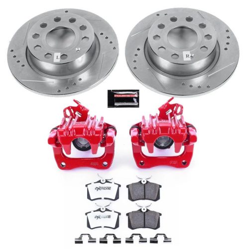 2012-2015 Volkswagen Jetta Rear PowerStop Z26 Street Warrior Brake Upgrade Kit with Drilled & Slotted Rotors, Carbon-Fiber Ceramic Pads, Powder Coated Calipers - Premium Replacement