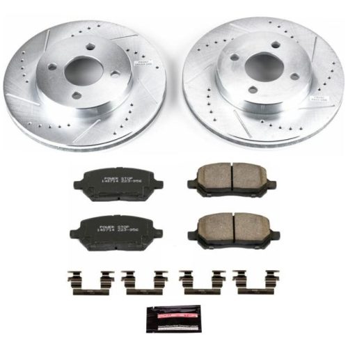 2005-2008 Chevrolet Cobalt Front Z23 Evolution Sport Brake Upgrade Kit - Heavy Duty Drilled & Slotted Rotors with Carbon-Fiber Ceramic Brake Pads - Premium Replacement