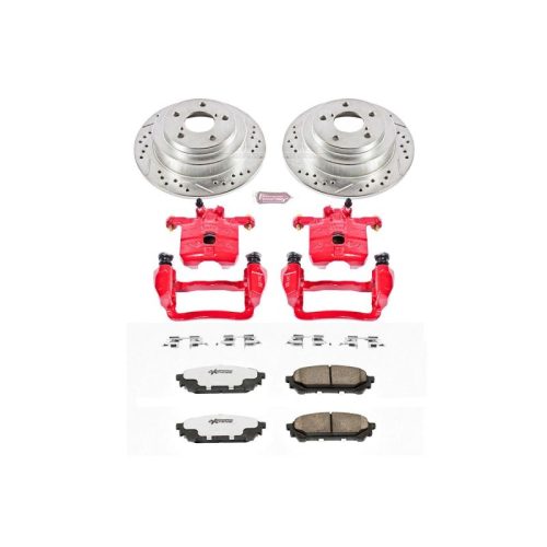 2003-2007 Subaru Impreza Rear Brake Rotor and Caliper Upgrade Kit with Drilled & Slotted Rotors and Carbon-Fiber Ceramic Pads - Premium Replacement