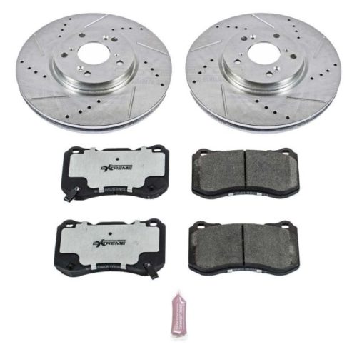 2004-2008 Acura TL Front Z26 Street Warrior Brake Upgrade Kit - Heavy-Duty Drilled & Slotted Rotors with Carbon-Fiber Ceramic Pads - Premium Replacement