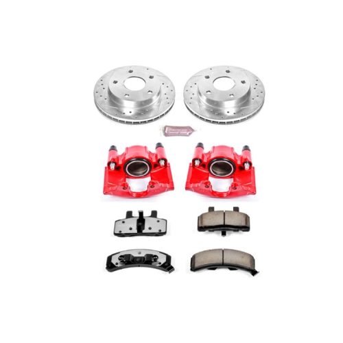1996-1999 Dodge Ram 1500 Front Z36 Truck & Tow Brake Upgrade Kit with Drilled & Slotted Rotors, Carbon-Fiber Ceramic Pads, Powder Coated Calipers - Premium Replacement