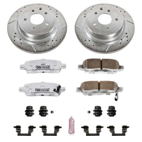 2006-2009 Nissan 350Z & Infiniti G35 Rear Brake Upgrade Kit with Drilled & Slotted Rotors and Carbon-Fiber Ceramic Pads - Premium Replacement
