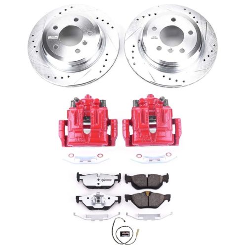 2011-2013 BMW 328i Rear Z26 Street Warrior Brake Upgrade Kit with Drilled & Slotted Rotors, Carbon-Fiber Ceramic Pads, Powder Coated Calipers - Premium Replacement