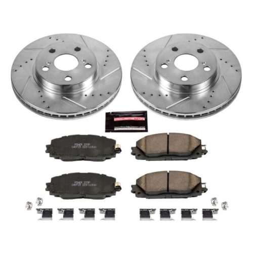 2010-2015 Toyota Prius Front PowerStop Z23 Evolution Sport Brake Upgrade Kit with Drilled & Slotted Rotors - Premium Replacement