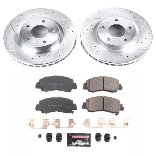 2018-2020 Mitsubishi Eclipse Cross Front Z23 Evolution Sport Brake Upgrade Kit - Heavy Duty Drilled & Slotted Rotors with Carbon-Fiber Ceramic Pads - Premium Replacement