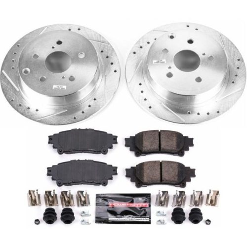 2016-2018 Toyota Mirai & 2012-2014 Toyota Prius V Heavy-Duty Drilled and Slotted Brake Rotor with Carbon-Fiber Ceramic Pads - Premium Replacement