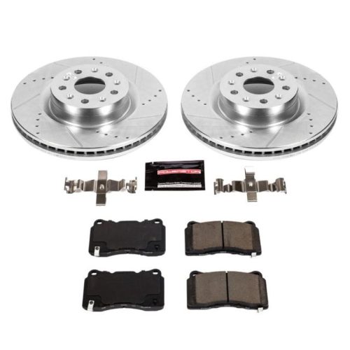 2015-2017 Cadillac CT6 Front Z23 Evolution Sport Brake Kit - Heavy Duty Drilled & Slotted Rotors with Carbon-Fiber Ceramic Pads - Premium Replacement