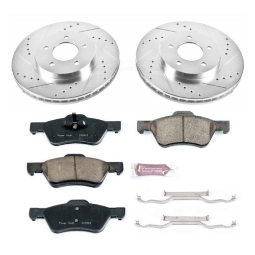 2010-2012 Ford Escape Front Z23 Evolution Sport Brake Upgrade Kit - Heavy-Duty Drilled & Slotted Rotors with Carbon-Fiber Ceramic Pads - Premium Replacement
