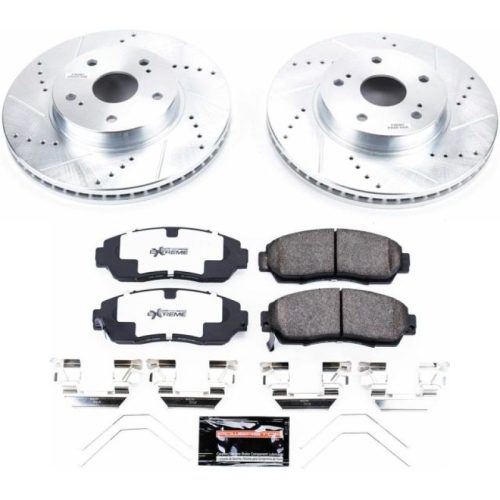 2016-2018 Subaru Legacy Front Brake Performance Upgrade Kit with Drilled & Slotted Rotors and Carbon-Fiber Ceramic Pads - Premium Replacement