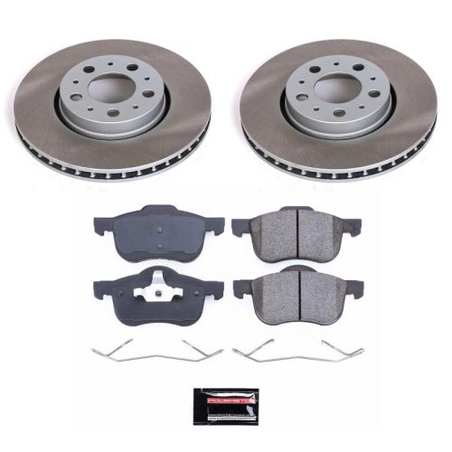 2004-2009 Volvo V70 S80 S60 Front Semi-Coated Rotor Assembly with Low-Dust Ceramic Brake Pads - Premium Replacement