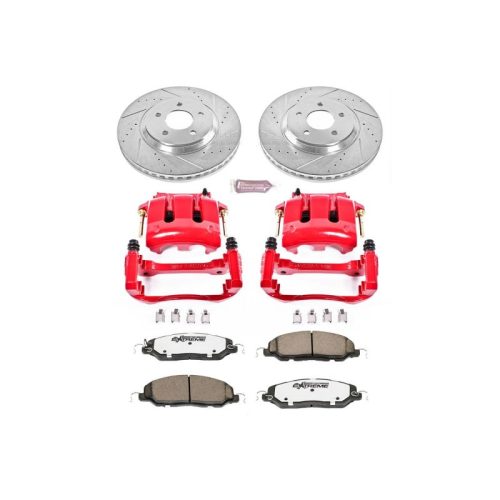 2011-2014 Ford Mustang Front Z26 Street Warrior Brake Upgrade Kit with Drilled & Slotted Rotors and Powder Coated Calipers - Heavy-Duty Performance Replacement