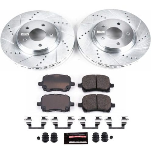 2005-2008 Chevrolet Cobalt, 2004-2008 Saturn Ion & Aura, 2008 Pontiac G6 Z23 Evolution Sport Brake Upgrade Kit - Heavy Duty Drilled & Slotted Rotors with Carbon-Fiber Ceramic Pads - Premium Replacement