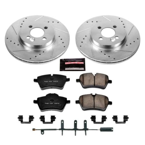 2007-2008 Mini Cooper Front Z23 Evolution Sport Brake Kit - Premium Heavy-Duty Drilled and Slotted Rotor and Carbon-Fiber Ceramic Brake Pads Upgrade