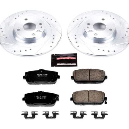 2016-2018 Mazda MX-5 Miata Rear Heavy Duty Drilled & Slotted Brake Rotors and Carbon-Fiber Ceramic Brake Pads - Premium Replacement