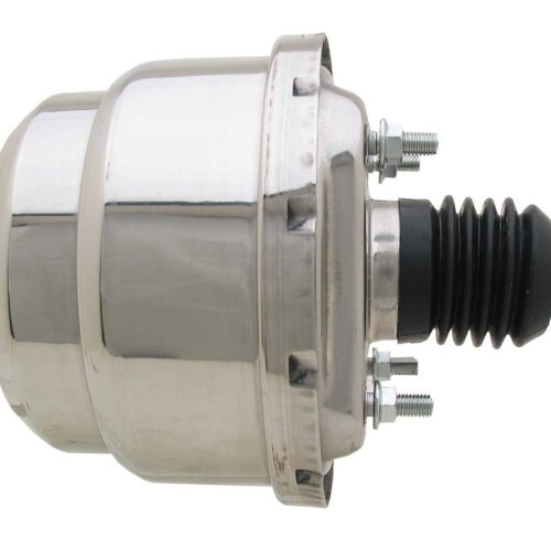 Bexar Pro Components 7-inch dual diaphragm vacuum power brake booster canister in a high-luster polished chrome finish.