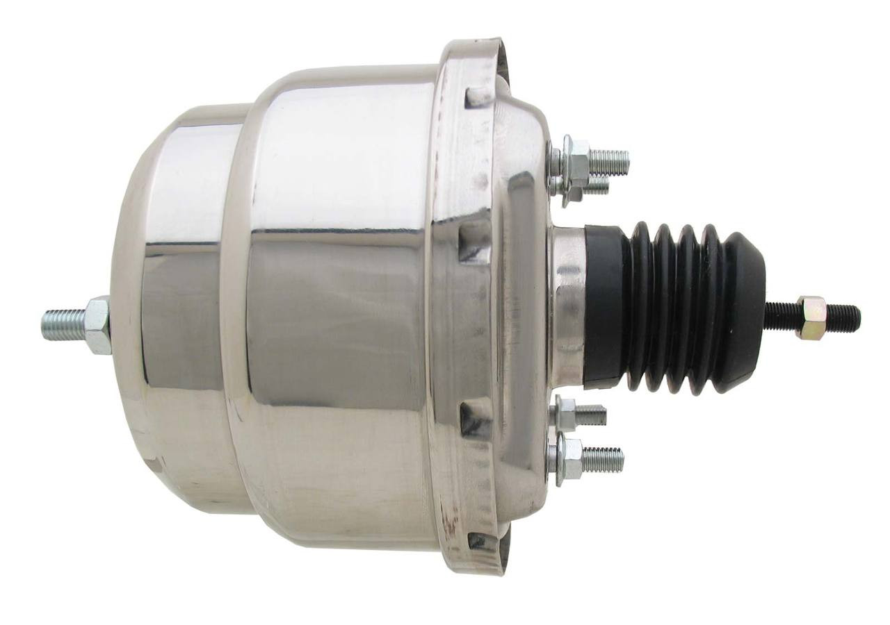 Bexar Pro Components 7-inch dual diaphragm vacuum power brake booster canister in a high-luster polished chrome finish.