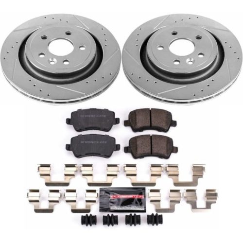 2011-2014 Volvo S60, 2011-2013 Volvo S80 Heavy-Duty Drilled and Slotted Brake Rotor and Carbon-Fiber Ceramic Brake Pads - Premium Replacement