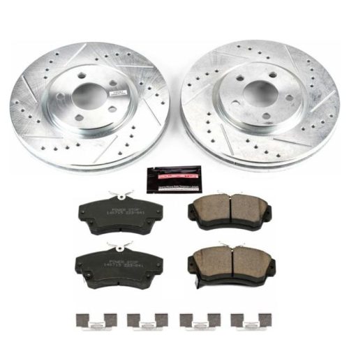 2003-2009 Dodge Neon & Chrysler PT Cruiser Front Z23 Evolution Sport Brake Kit - Heavy-Duty Drilled & Slotted Rotors with Carbon-Fiber Ceramic Pads for Towing and Daily Driving - Premium Replacement