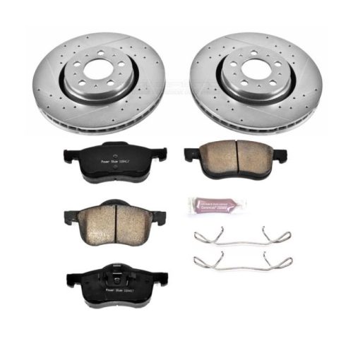 2002-2009 Volvo V70, S60, S80 Front Z23 Evolution Sport Brake Upgrade Kit - Premium Heavy-Duty Drilled & Slotted Rotor and Carbon-Fiber Ceramic Brake Pads