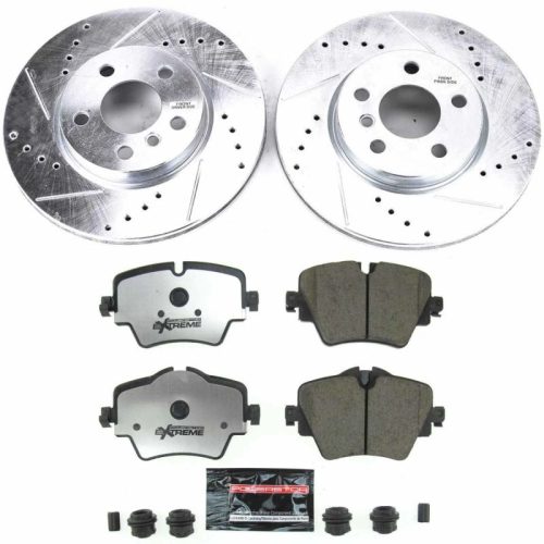 2019 Mini Cooper Clubman Front Z26 Street Warrior Brake Upgrade Kit - High-Performance Drilled & Slotted Rotors with Carbon-Fiber Ceramic Pads for Heavy-Duty Towing and Street Use - Premium Replacement