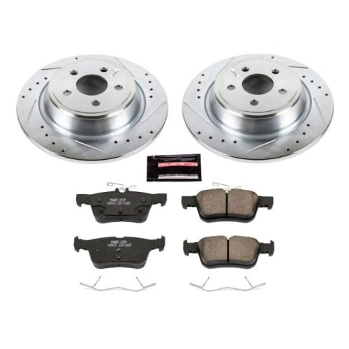 2015-2016 Ford Edge Rear Heavy-Duty Drilled and Slotted Rotor and Carbon-Fiber Ceramic Brake Pads - Premium Replacement