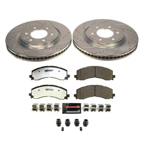 2021-2022 Ford F-150 & Lincoln Navigator Heavy-Duty Truck & Tow Brake Upgrade Kit with Drilled & Slotted Rotors and Carbon-Fiber Ceramic Brake Pads - Premium Replacement