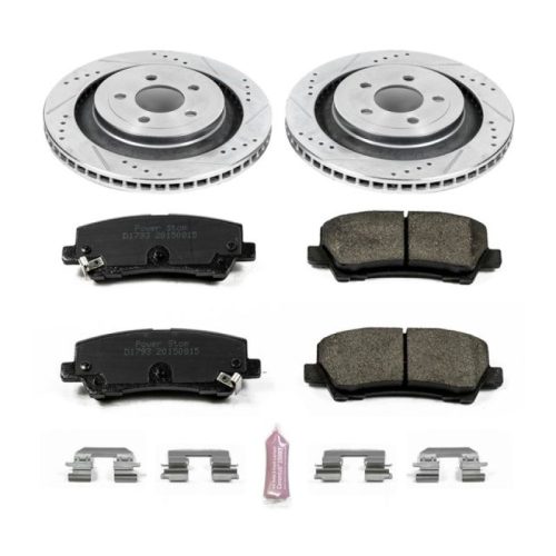 2015-2017 Ford Mustang Rear Z23 Evolution Sport Brake Kit - Heavy Duty Drilled & Slotted Rotor and Carbon-Fiber Ceramic Brake Pads - Premium Replacement
