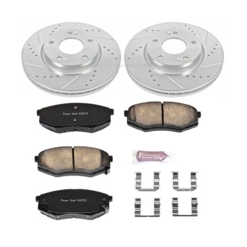 2010-2012 Hyundai Tucson & 2011 Kia Sportage Heavy-Duty Drilled & Slotted Brake Rotor and Carbon-Fiber Ceramic Pads - Premium Replacement
