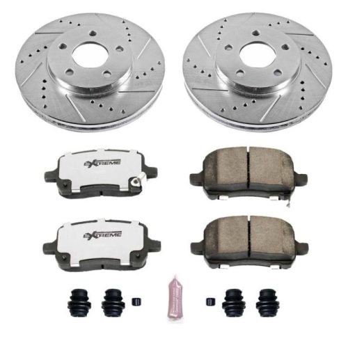 2008-2011 Chevrolet HHR Front Z26 Street Warrior Brake Performance Upgrade Kit - Heavy-Duty Drilled & Slotted Rotors with Carbon-Fiber Ceramic Pads for Towing and High Performance Vehicles - Premium Replacement