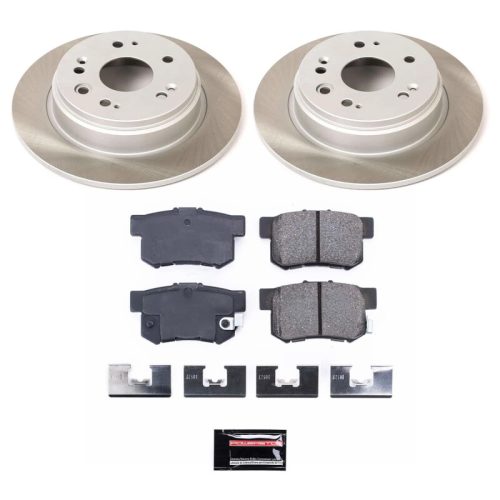 2002-2004 Honda CR-V Rear Semi-Coated Rotor Brake Kit with Ceramic Pads and Hardware - Premium Replacement