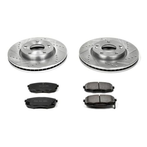 2010-2012 Hyundai Elantra Front Brake Rotor and Carbon-Fiber Ceramic Brake Pad Assembly - Heavy-Duty Drilled and Slotted Rotors with Premium Hardware - Premium Replacement