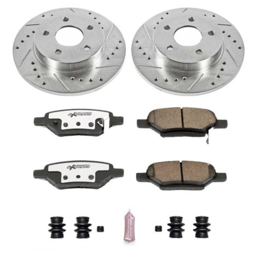 2005-2010 Chevrolet Malibu, 2005-2007 Chevrolet Cobalt & 2008-2010 Chevrolet Malibu Rear Z26 Street Warrior Brake Upgrade Kit - Heavy-Duty Drilled & Slotted Rotor and Carbon-Fiber Ceramic Brake Pads - Premium Replacement