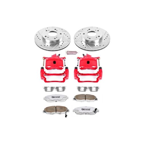 2006-2011 Honda Civic Front Z26 Street Warrior Brake Upgrade Kit with Drilled & Slotted Rotors and Powder Coated Calipers - Premium Replacement