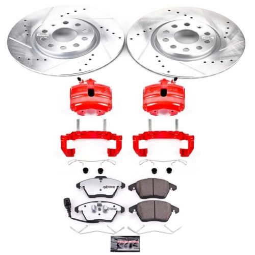 2006-2013 Audi A3 Quattro, 2007-2013 Volkswagen Jetta, 2007-2008 Volkswagen Eos, 2008-2011 Audi TT Z26 Street Warrior Brake Upgrade Kit with Drilled & Slotted Rotors, Carbon-Fiber Ceramic Pads, Powder Coated Calipers - Premium Replacement