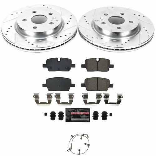 2020-2021 Cadillac CT5 Rear Z23 Evolution Sport Brake Kit - Heavy Duty Drilled & Slotted Rotor Upgrade with Carbon-Fiber Ceramic Pads for Towing and Fleet Use - Premium Replacement