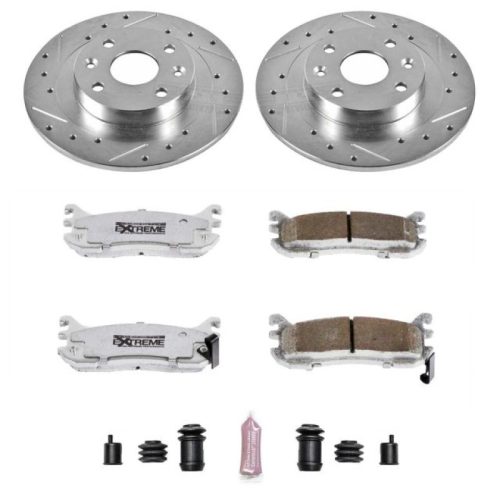 1995-1999 Ford Escort and 1996-1998 Mazda Protege Heavy-Duty Drilled and Slotted Brake Rotor with Carbon-Fiber Ceramic Brake Pads - Premium Replacement