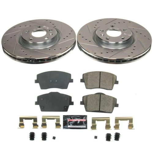 2019-2022 Volvo XC40 Front Brake Upgrade Kit with Drilled & Slotted Rotors and Carbon-Fiber Ceramic Pads - Premium Replacement