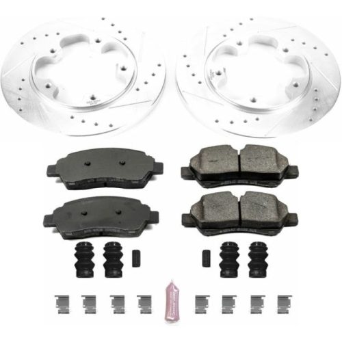 2015-2016 Ford Transit-150 Rear Z23 Evolution Sport Brake Upgrade Kit - Heavy-Duty Drilled & Slotted Rotors with Carbon-Fiber Ceramic Pads for Towing and Fleet Use - Premium Replacement