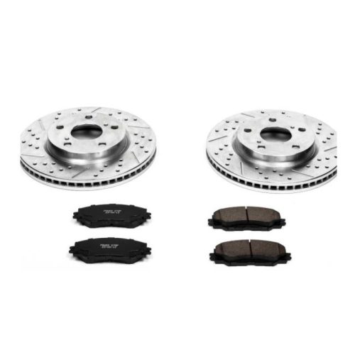 2009-2012 Toyota RAV4 Front Brake Upgrade Kit with Drilled and Slotted Rotors and Carbon-Fiber Ceramic Pads - Premium Heavy-Duty Replacement