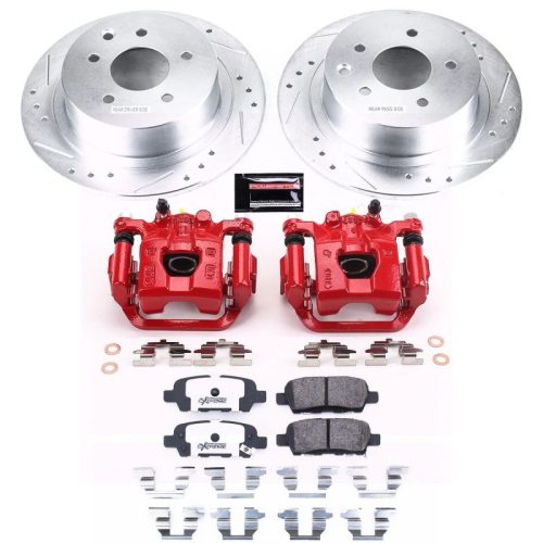 2017-2019 Nissan Sentra Rear PowerStop Z26 Street Warrior Brake Upgrade Kit with Drilled & Slotted Rotors and Powder Coated Calipers - Premium Replacement