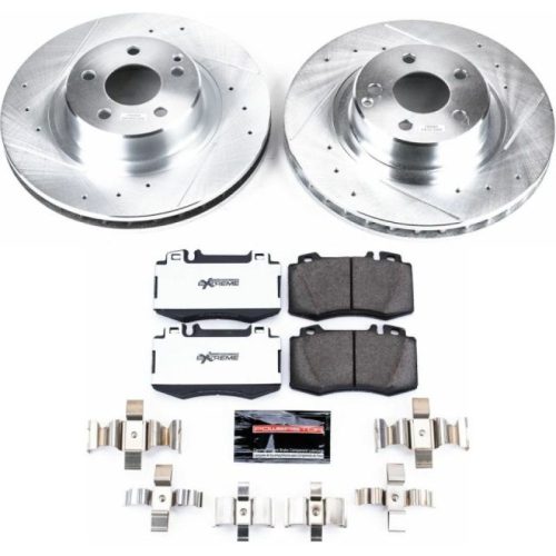 2000-2003 Mercedes-Benz S500, S430 & CL500 Front Z26 Street Warrior Brake Upgrade Kit - Heavy-Duty Drilled & Slotted Rotors, Carbon-Fiber Ceramic Brake Pads and Hardware - Premium Replacement