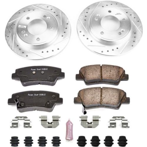 2017-2018 Kia Niro & Hyundai Elantra Rear Brake Rotor and Carbon-Fiber Ceramic Brake Pads Upgrade - Heavy Duty Drilled & Slotted Performance Brake System by PowerStop K7904