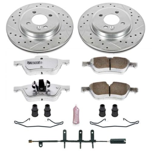 2002-2006 Mini Cooper Front Z26 Street Warrior Brake Upgrade Kit - Heavy-Duty Drilled & Slotted Rotors with Carbon-Fiber Ceramic Pads for Performance and Towing - Premium Replacement