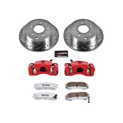 2005-2006 Mitsubishi Galant Rear Brake Caliper and Rotors Upgrade - Heavy-Duty Drilled & Slotted Performance Brake System with Carbon-Fiber Ceramic Pads - Premium Replacement
