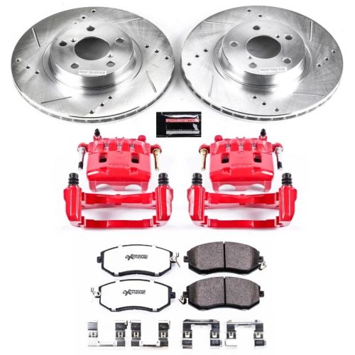 2011-2013 Subaru Impreza Front Z26 Street Warrior Brake Upgrade Kit with Drilled & Slotted Rotors, Carbon-Fiber Ceramic Pads, Powder Coated Calipers - Premium Replacement