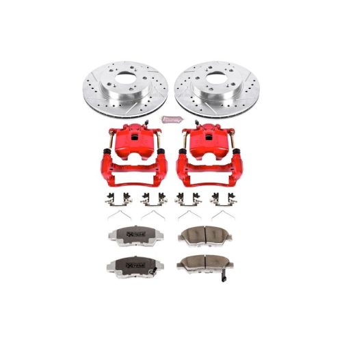 2006-2011 Honda Civic Front Z26 Street Warrior Brake Upgrade Kit with Drilled & Slotted Rotors, Carbon-Fiber Ceramic Pads, Powder Coated Calipers - Premium Replacement
