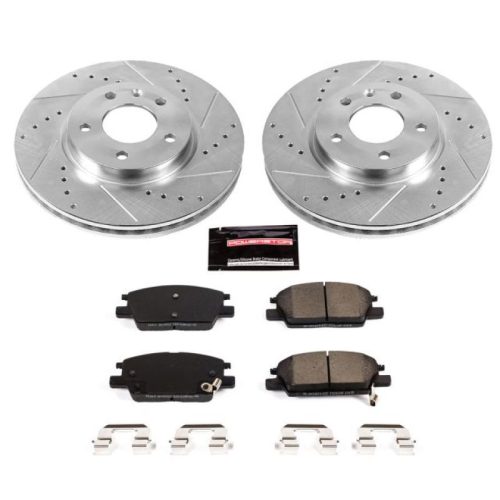 2016-2018 Chevrolet Malibu, 2016-2018 Chevrolet Equinox Heavy Duty Brake Performance Upgrade with Drilled & Slotted Rotors and Carbon-Fiber Ceramic Pads - Premium Replacement
